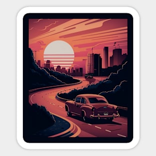 vintage aesthetic retro sunset classic car vibes Sticker